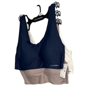 Lucky Brand XL Bralette Trio Blue White Beige Soft Stretch Wireless NWT